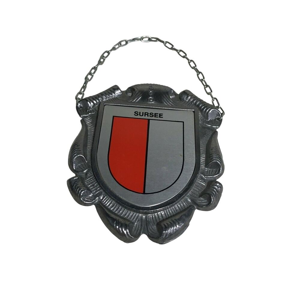 Coat of Arms German Heraldry Ges Gesch Sursee Crest Pewter Ornament Vintage